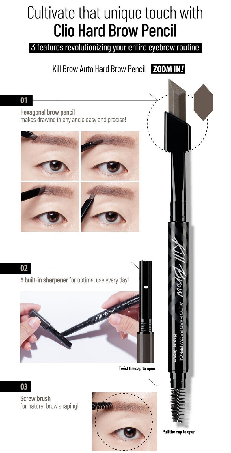 CLIO] Kill Brow Auto Hard Brow Pencil - 0.31g Korea Cosmetic